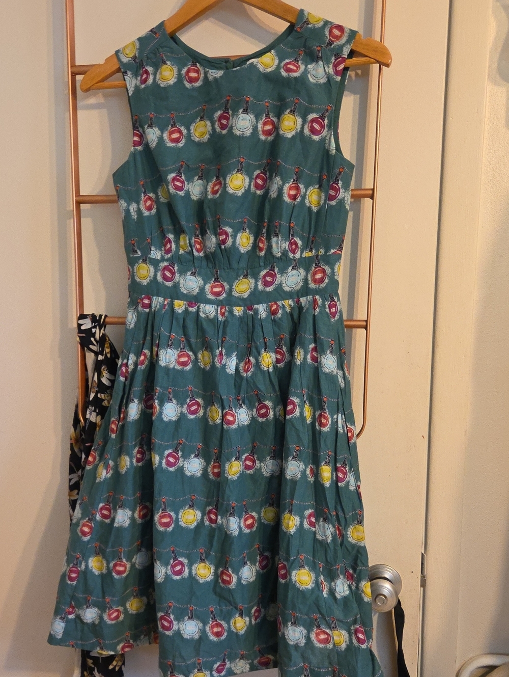Girls Teal Printed Sleeveless Dress
